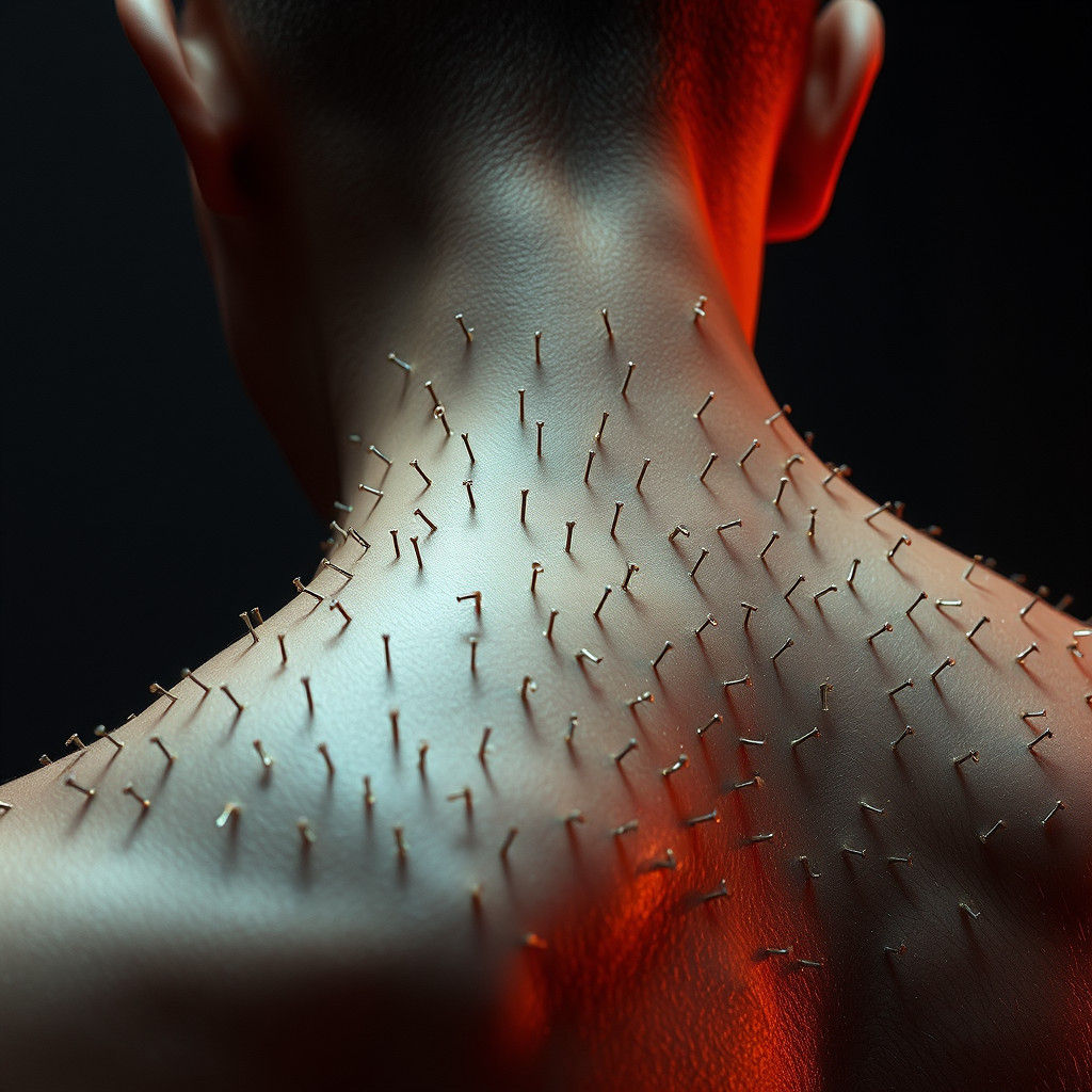 Acupuncture Needles on Person's Back in Hyperrealistic Style