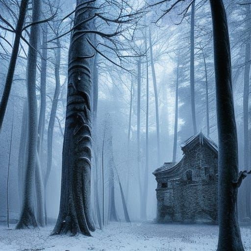 Icy Ruins in a Snowy Forest: Digital Matte Painting