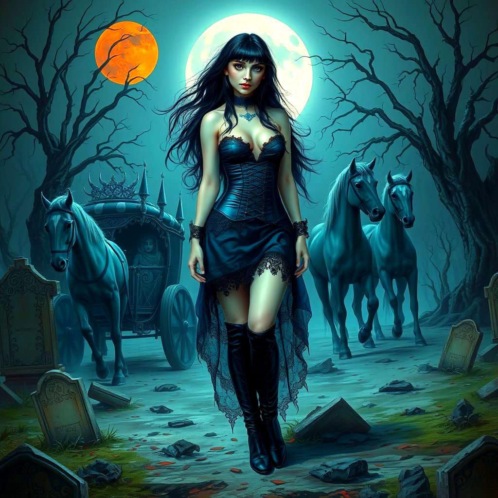 Gothic Enchantress in Graveyard: Dark Fantasy Art