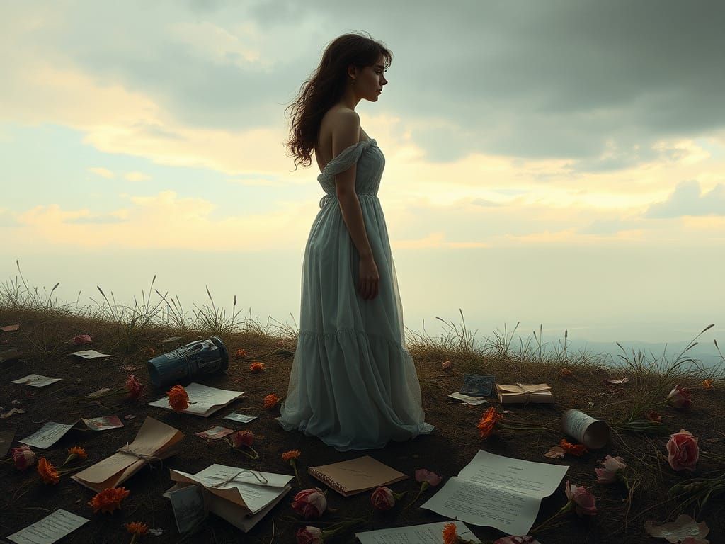 A Melancholic Woman Lost in Fading Memories