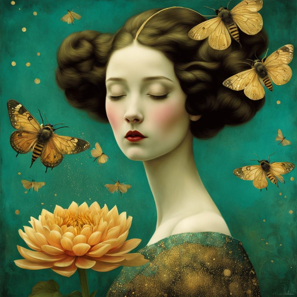 Bee Sleeping on Dahlia: Surreal Macro Photography