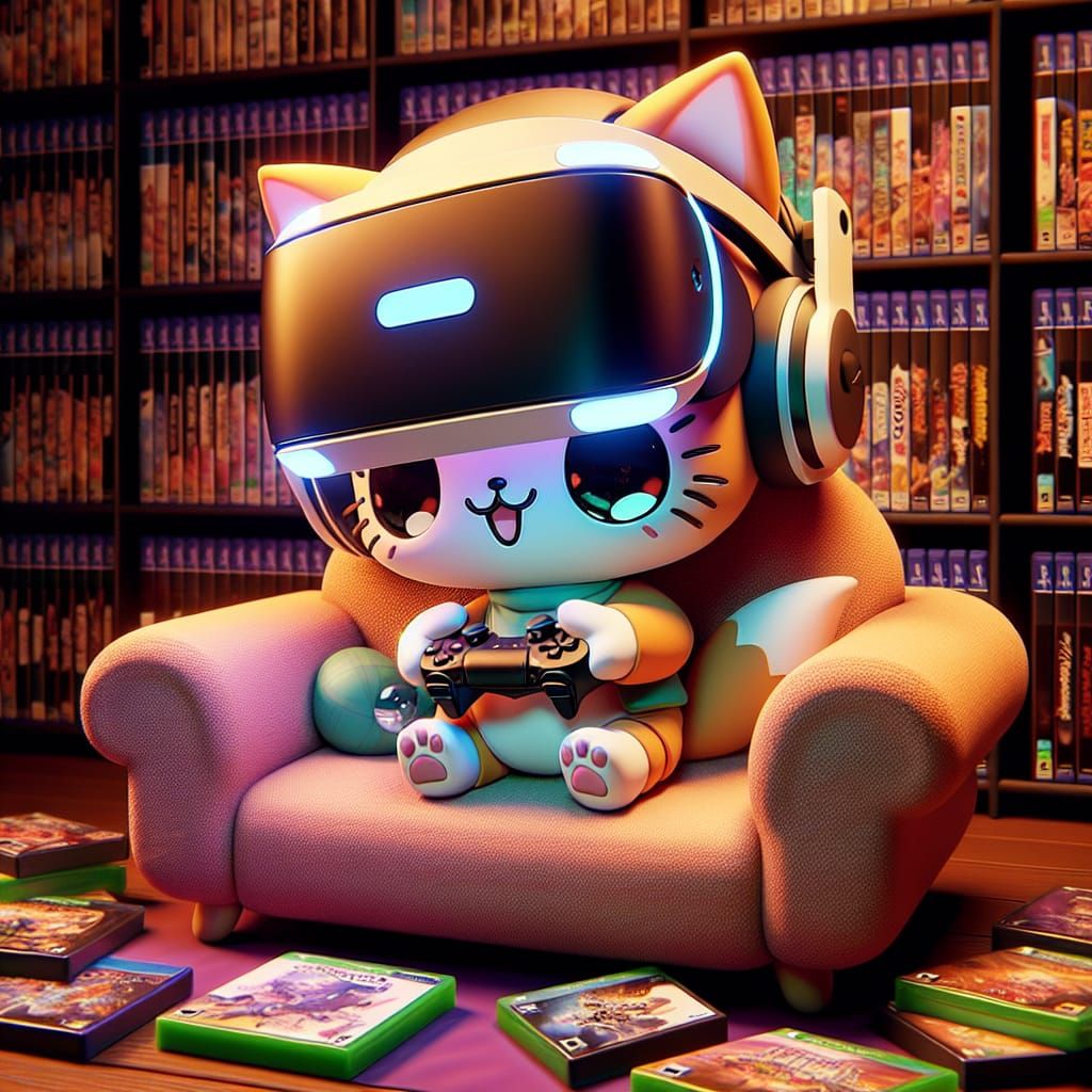 A cute chibi cat playing video games #5