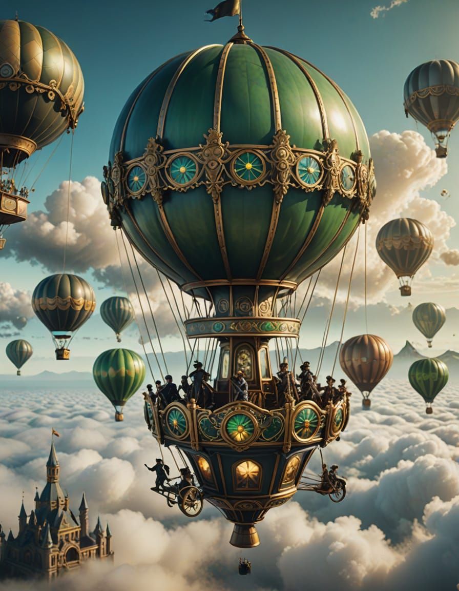 Steampunk Carousel Suspended from Hot Air Balloon
