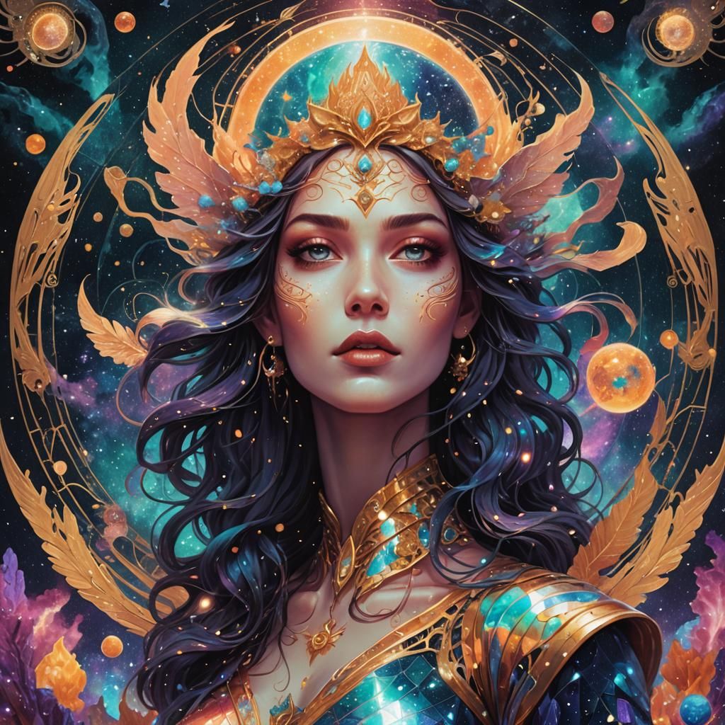 Holographic Siren Girl Astral Illustration