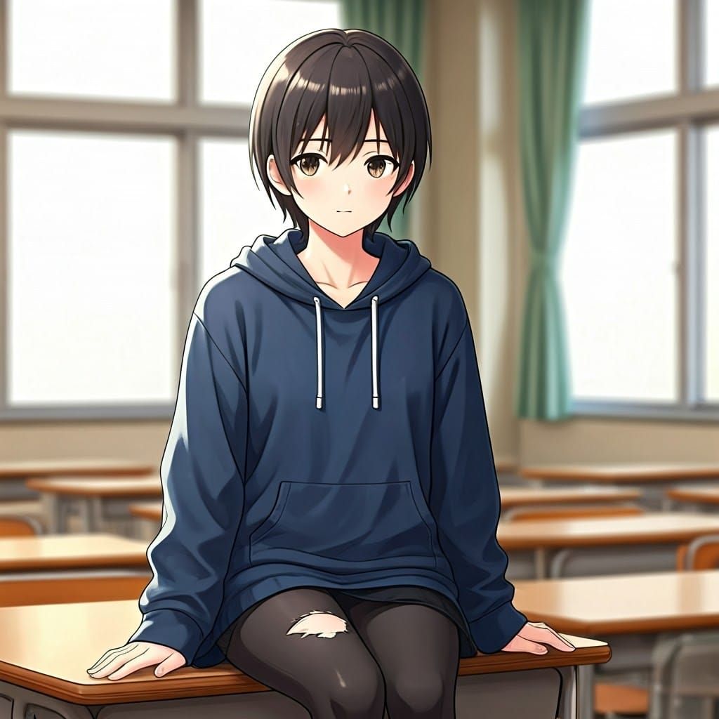 Anime Style High School Student in Classroom