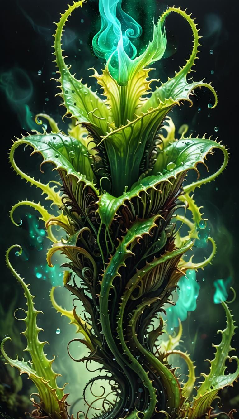 Glowing Green Magical Flames in Abstract Fantasy Art