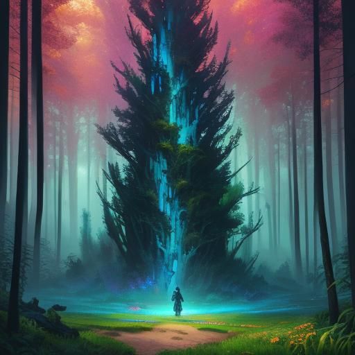 Ethereal Woman in a Glowing Forest: Digital Art
