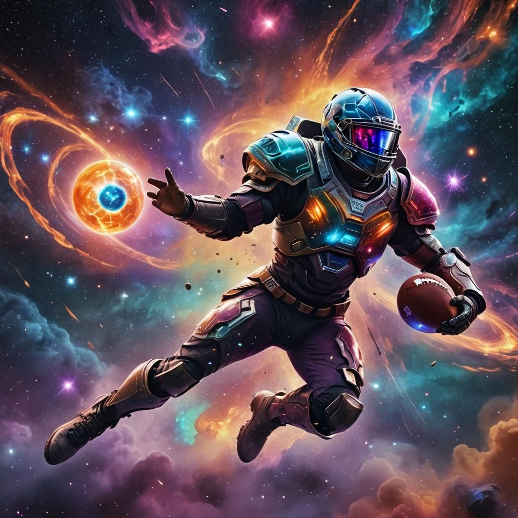 Cosmic Football Player in Galaxy Armor