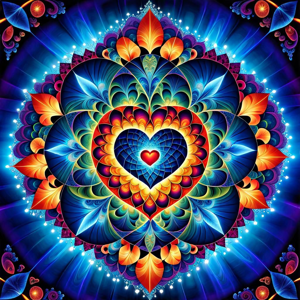 Intricate Fractal Heart Mandala in Sacred Geometry