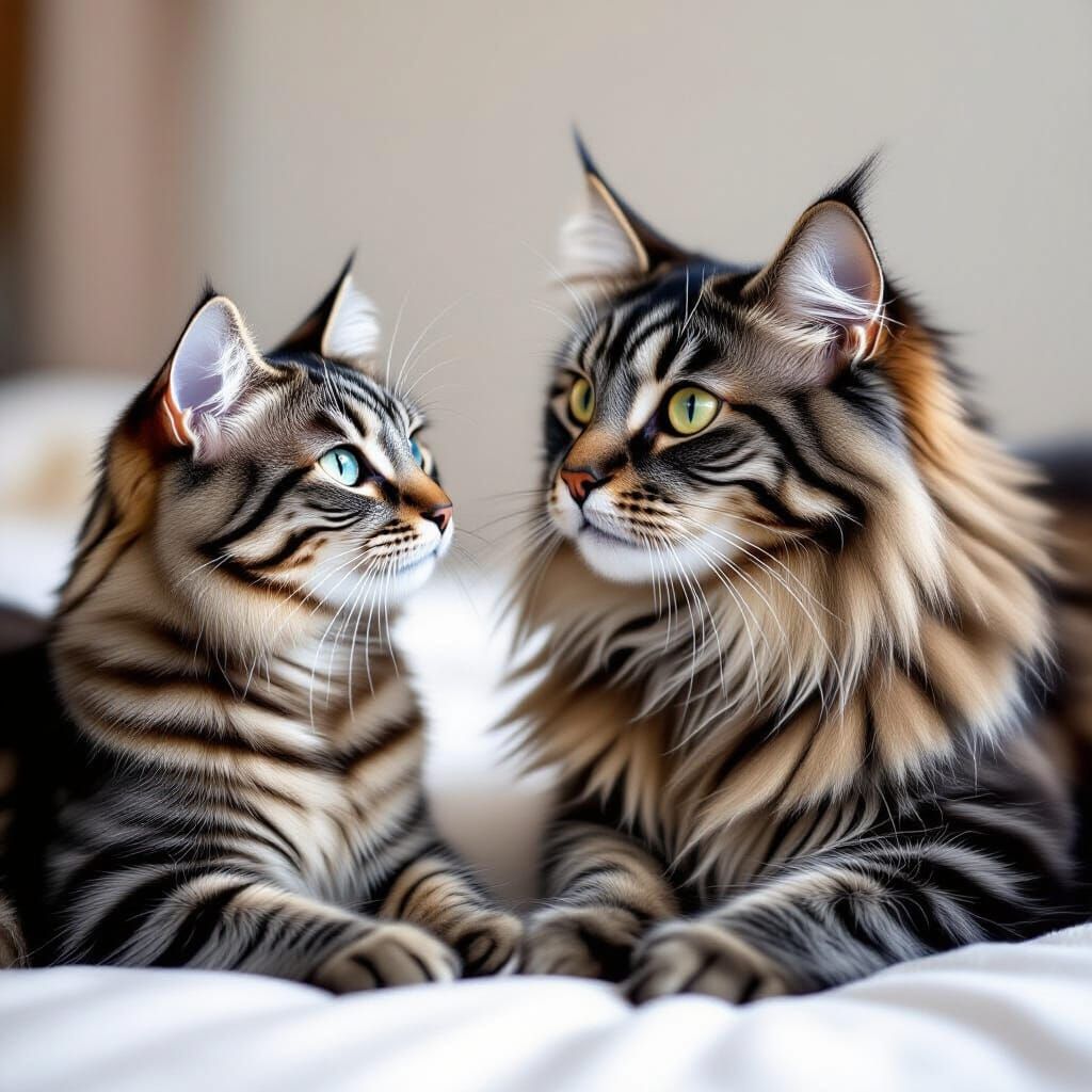 Silver Tabby Cat Gazing at a Gray Tomcat