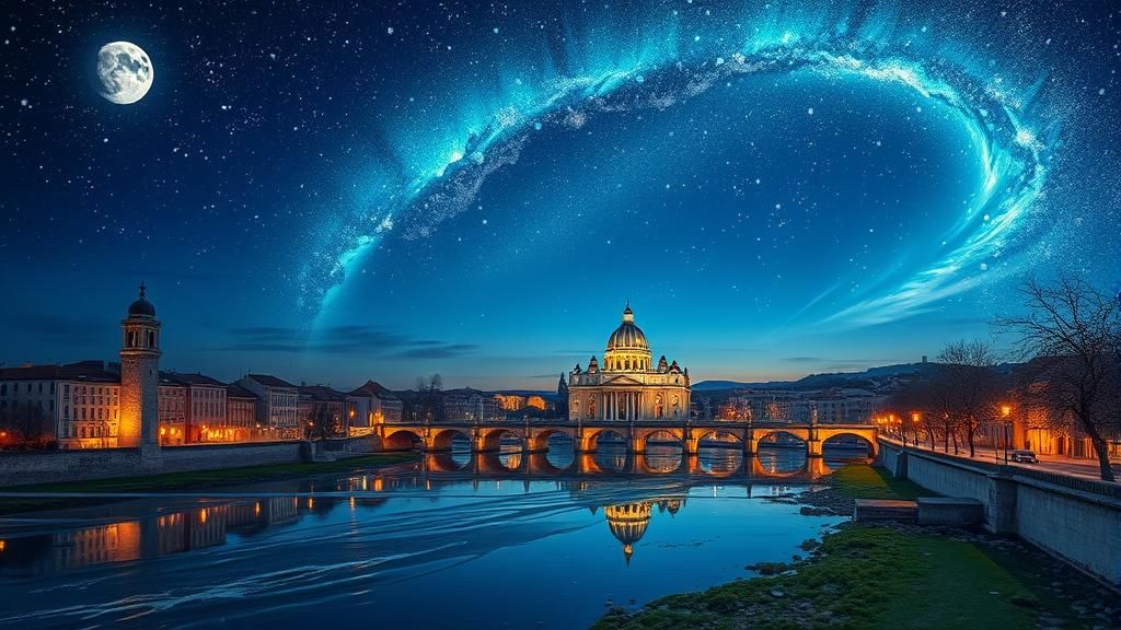 Moonbow Over Avignon: A Cosmic River Dream