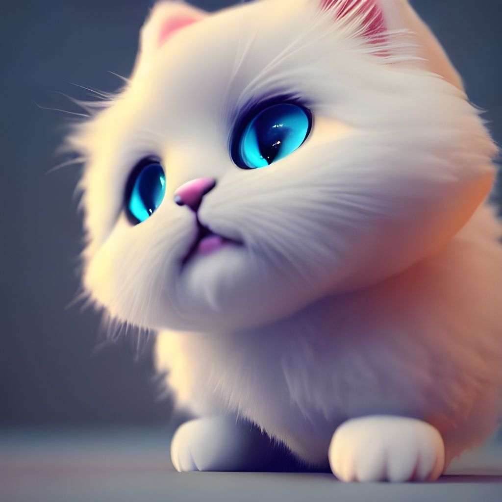 Adorable Fuzzy Kitty with Big Eyes: Photorealistic Render