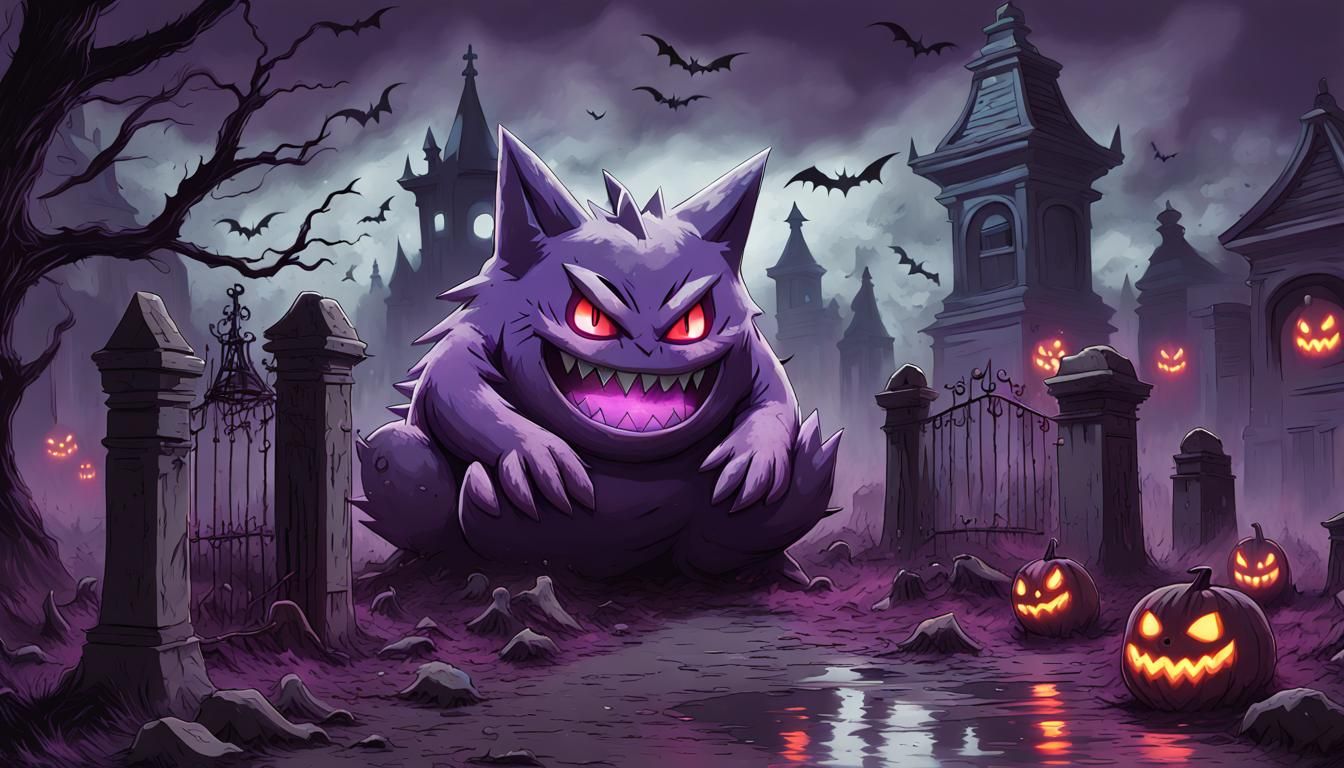 Gengar in a Haunted Graveyard Digital Painting