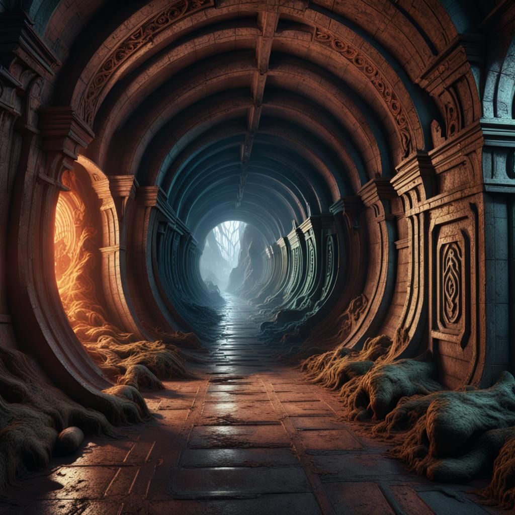 Demonic Labyrinth Tunnels in Detailed Matte Painting