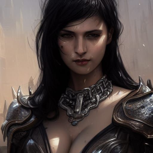 Dark-Haired Woman in Chainmail Armor: Fantasy Art