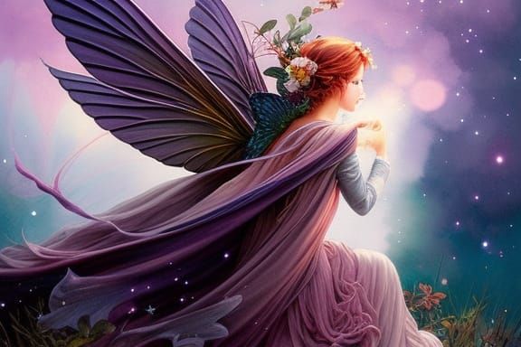 Fairy with Iridescent Wings in Fantasy Art Style