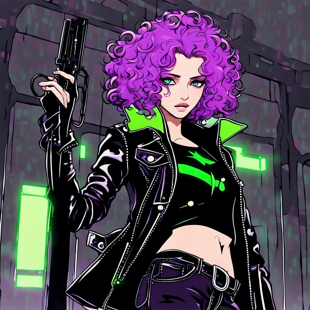 Woman with Glowing Hair in Anime Style