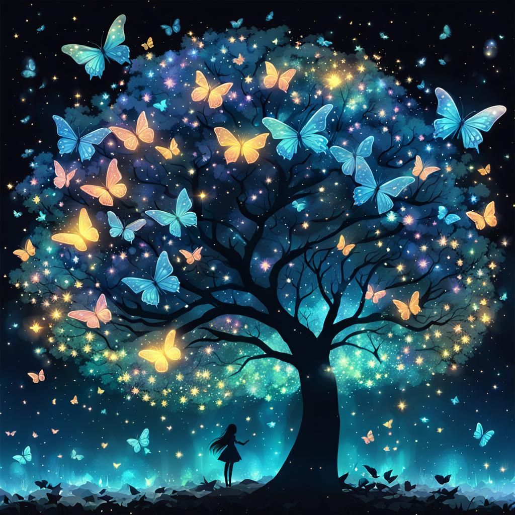 Butterfly Swarm Tree in Anime Style