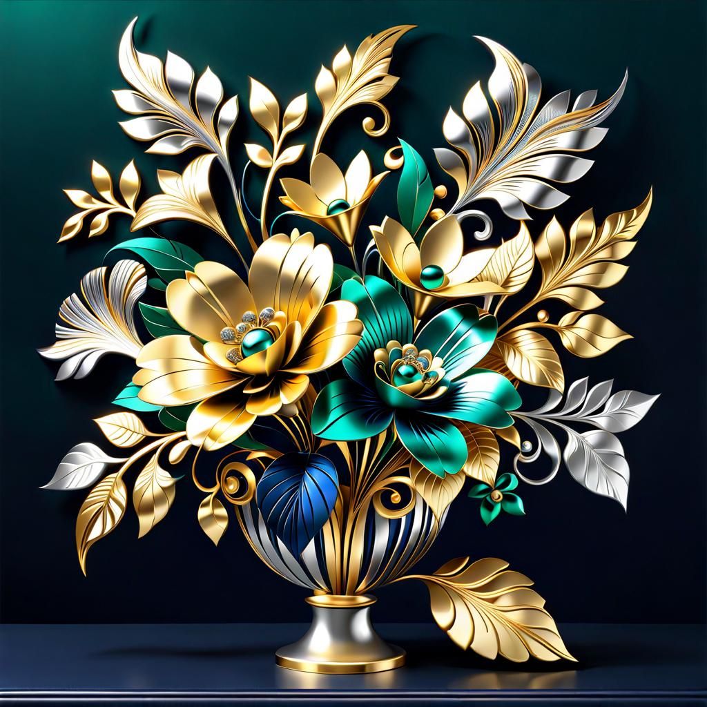 Metallic Art Deco Floral Bouquet in 3D
