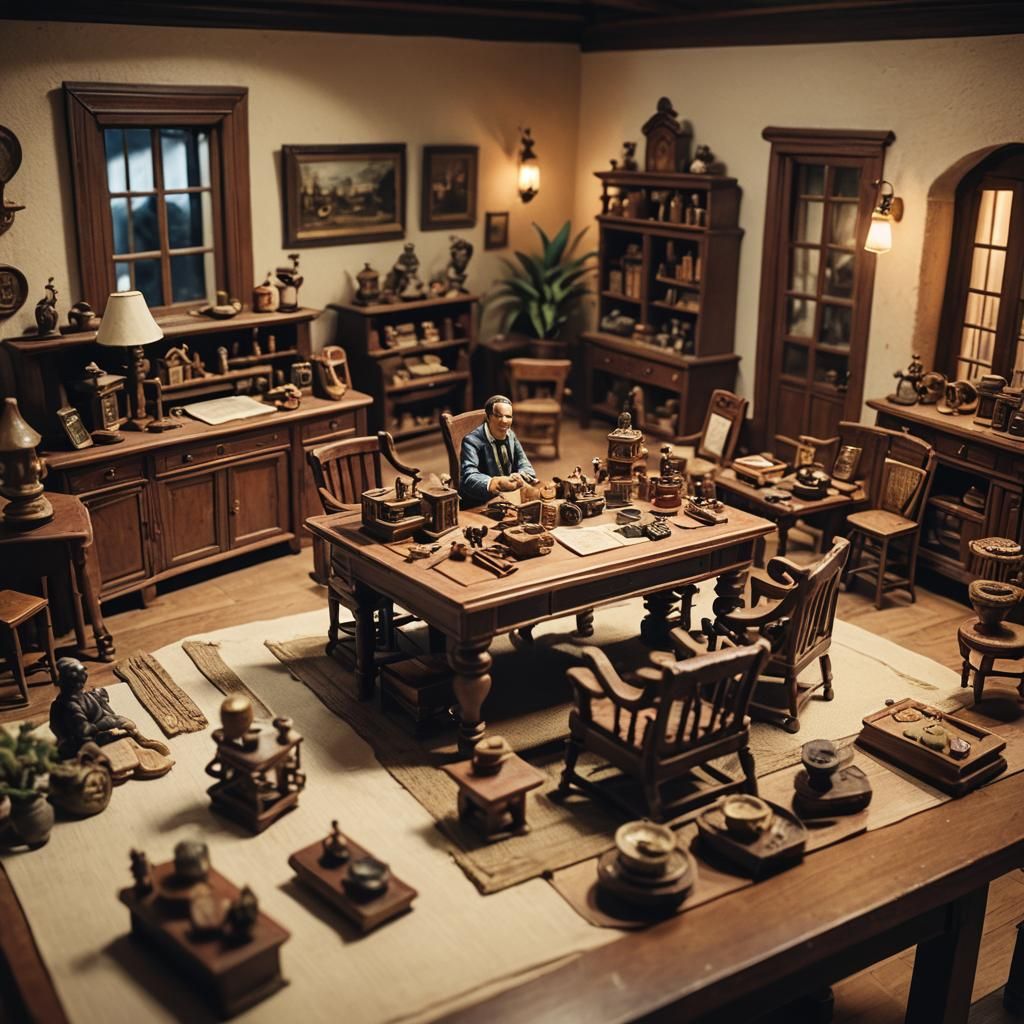 Colonial Spanish Miniature Living Room: Cinematic Film Still