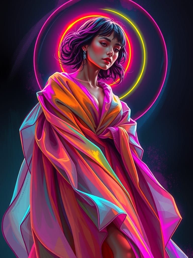 Neon Woman: Futuristic Sensuality in Art Nouveau Style