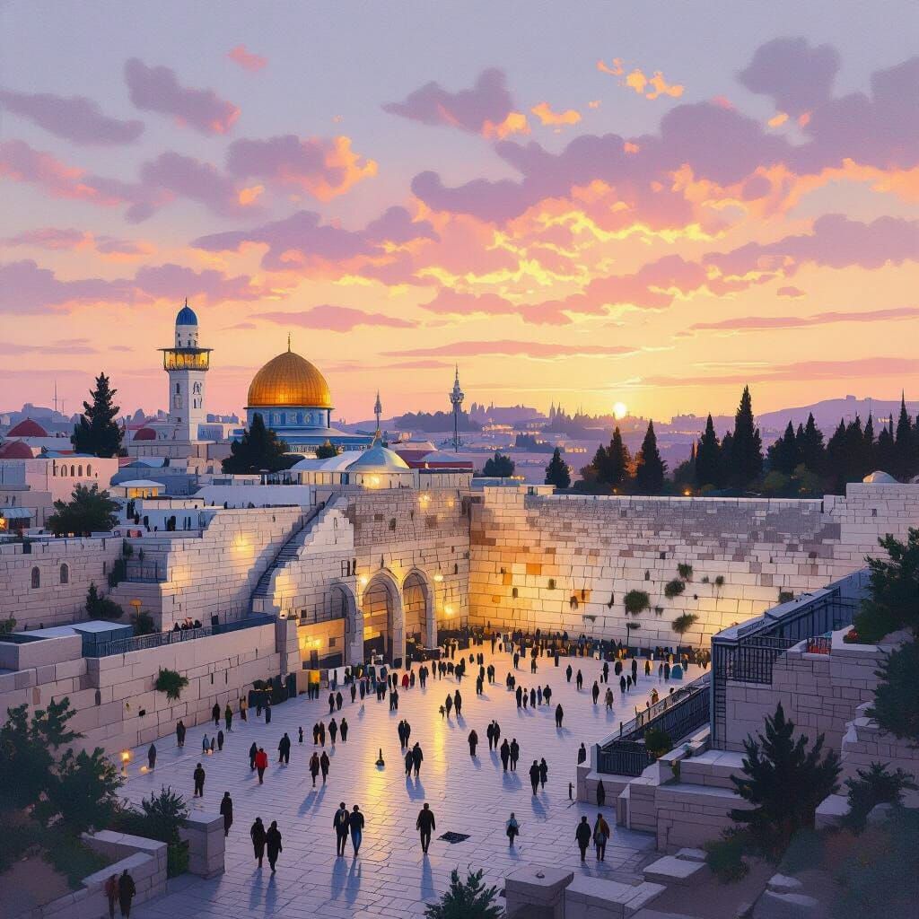 Western Wall at Dawn in Classic Painting Style