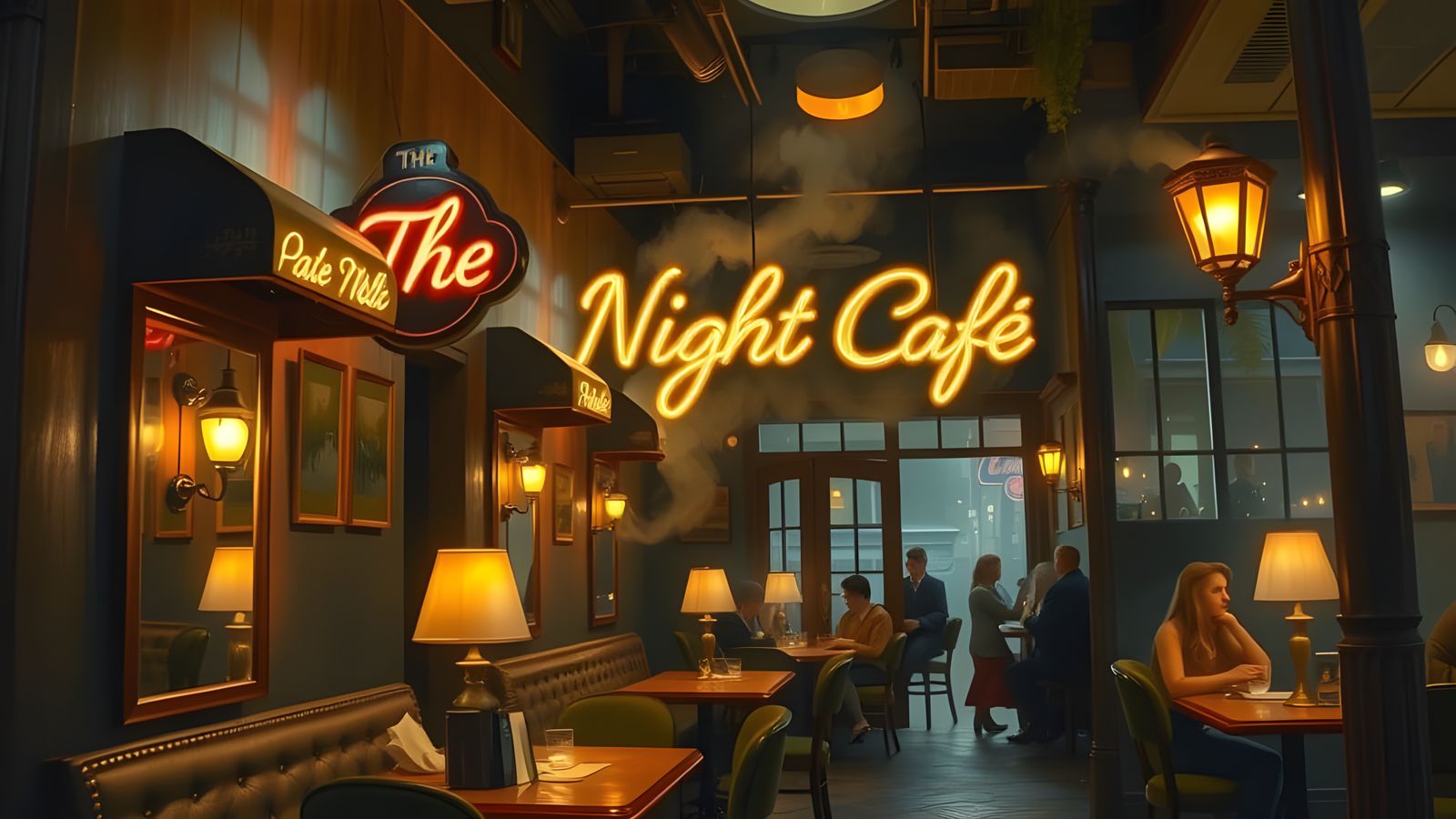Cozy NightCafe Bar in Warm Golden Light