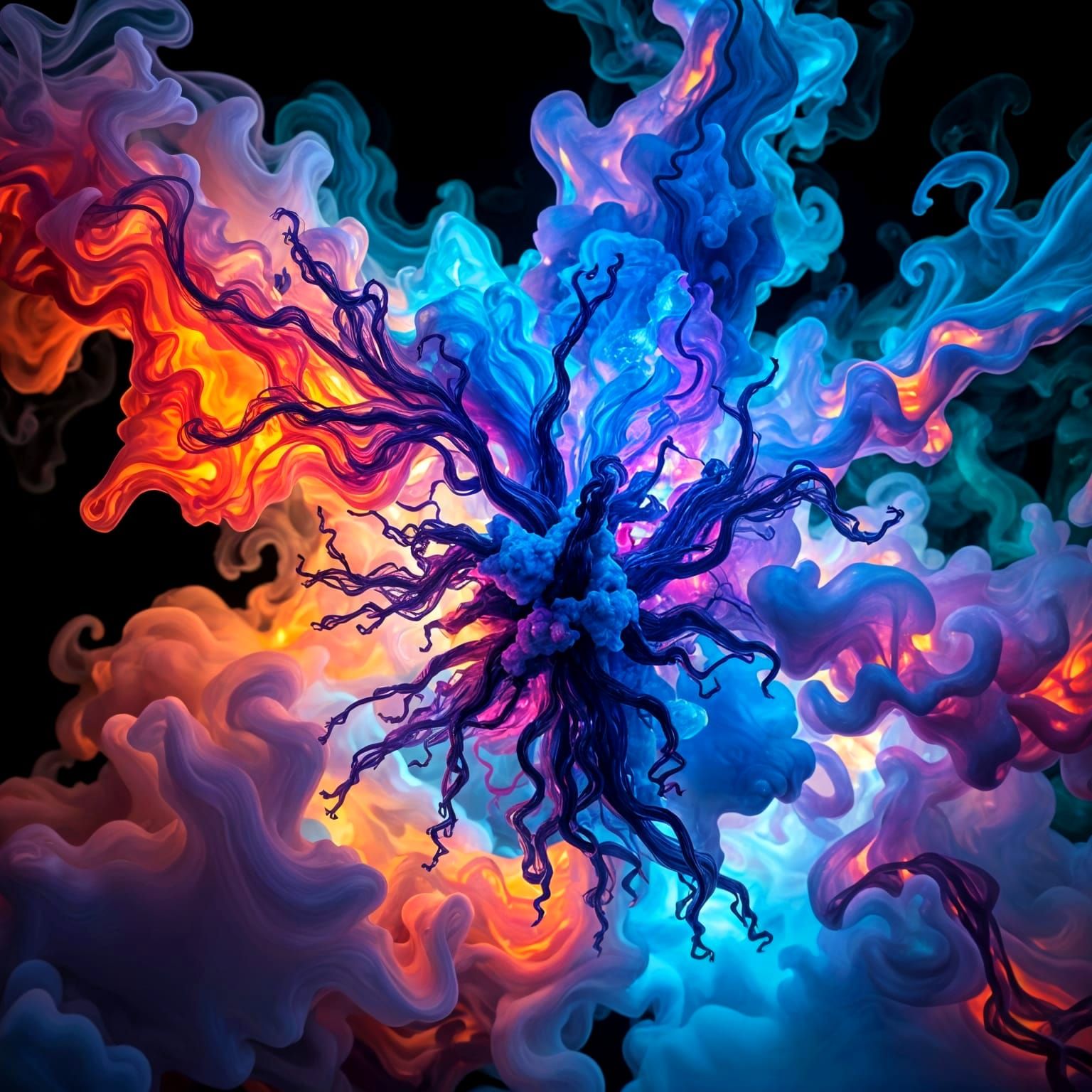 Cosmic Ferrofluid Entity in a Surreal Landscape