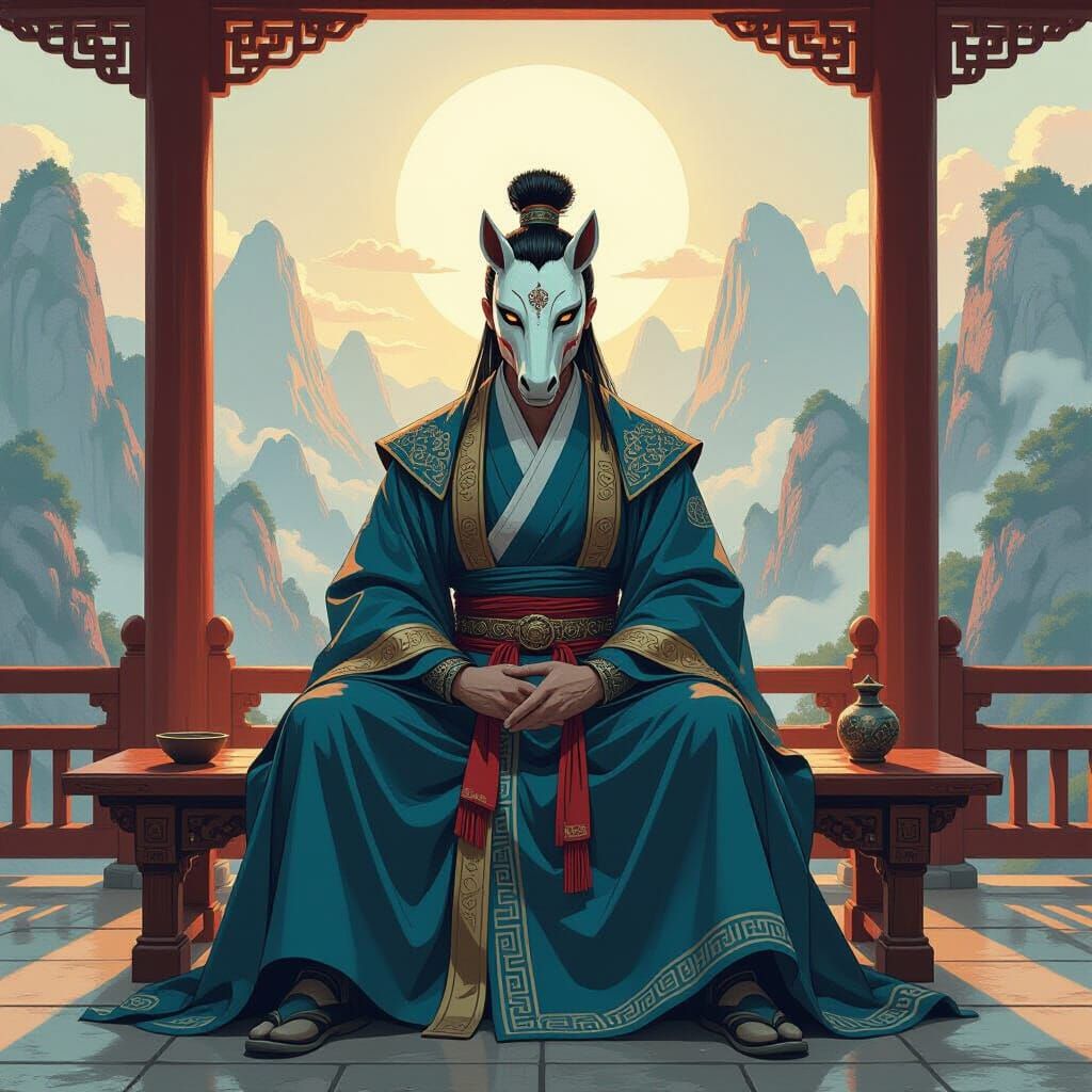 Taoist Priest with Horse Mask at Mystical Temple