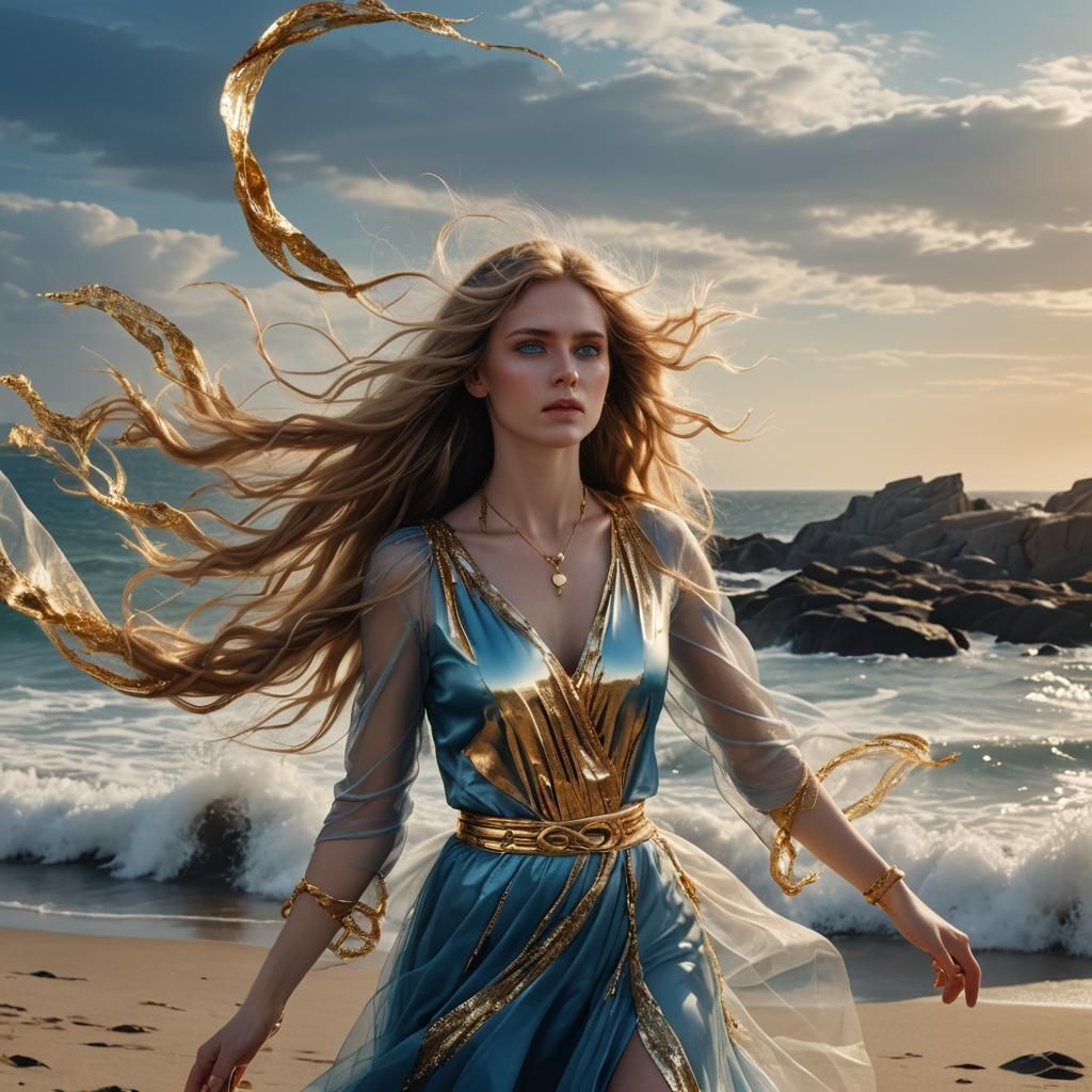 Mesmerizing European Girl with Blue Eyes by the Sea