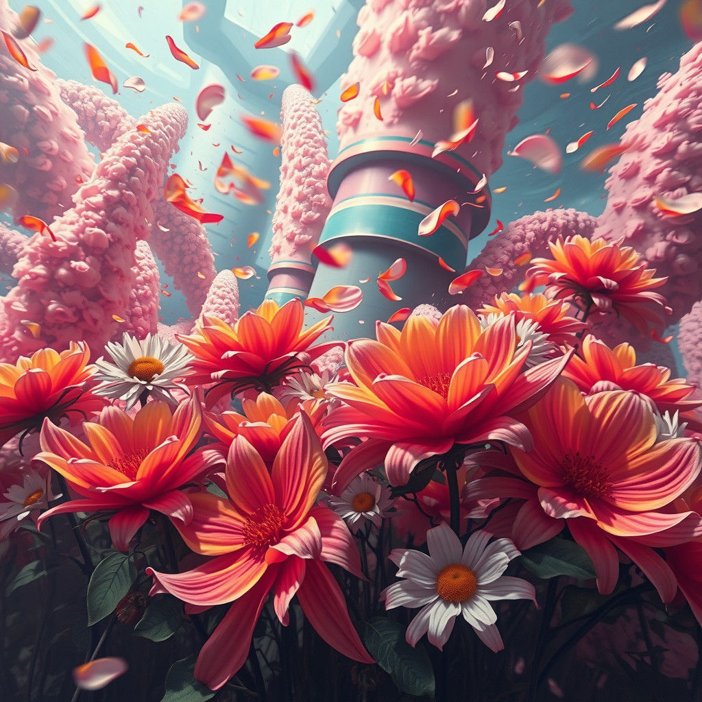 Blooming Flowers in Dynamic Chaos, Surreal Dreamscape