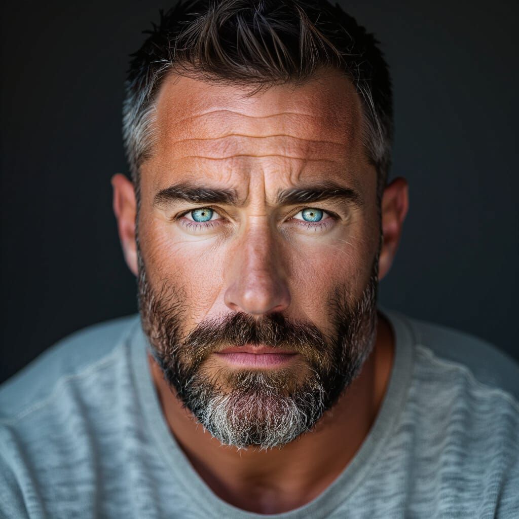 Muscular Man Portrait with Intense Ice-Blue Eyes