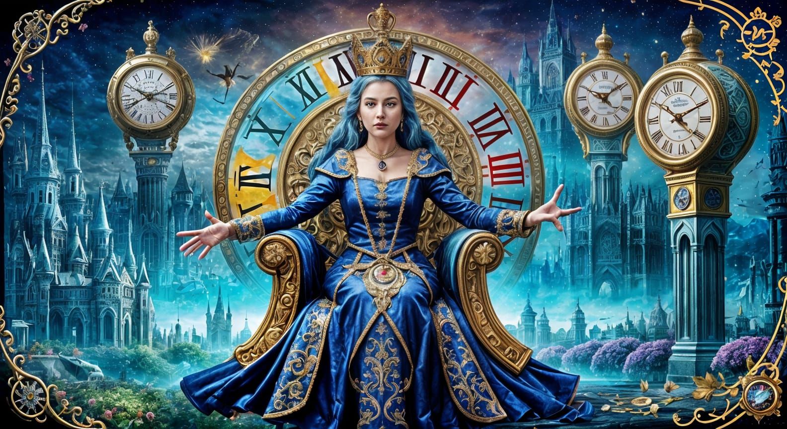 Surreal Queen of Clocks Rewinding Time