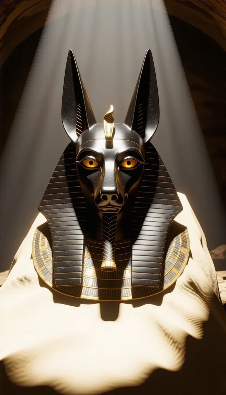 Anubis Mask in Ancient Tomb, Unreal Engine Render