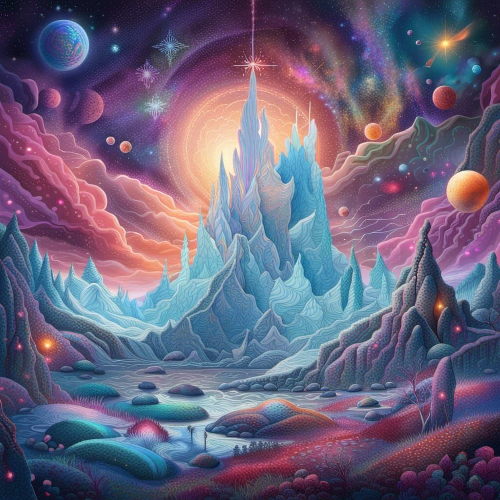Frozen Landscapes: Holographic Astral Cosmic Illustration