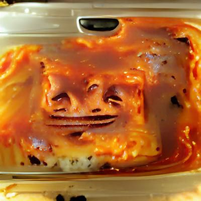 Creepy Melting Lasagna Face with Unsettling Smile