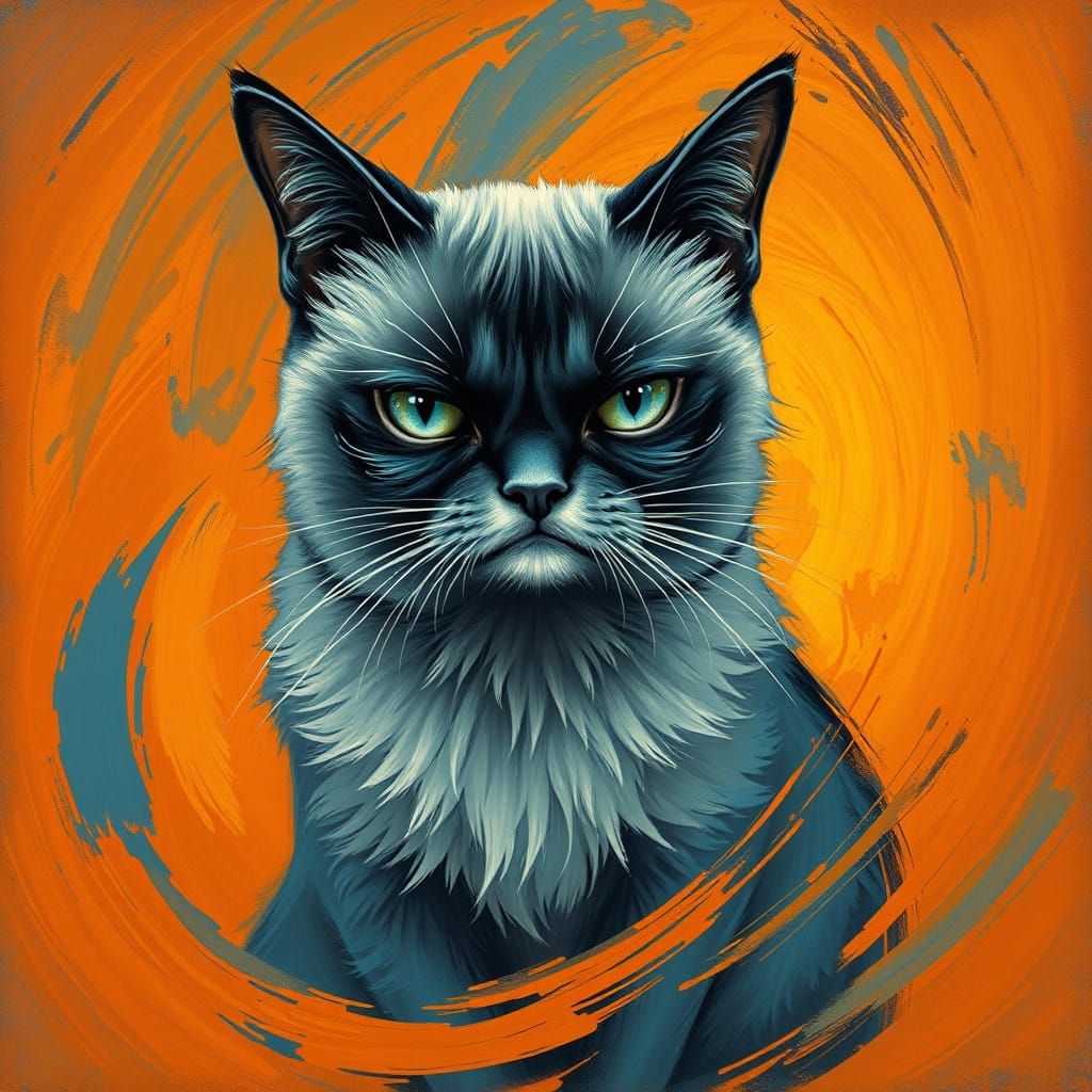 Blue Grumpy Cat Swirls in Vibrant Orange