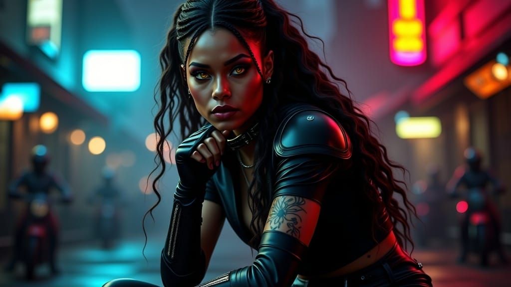 Latina Woman Portrait with Glowing Eyes in Dark Steel Style