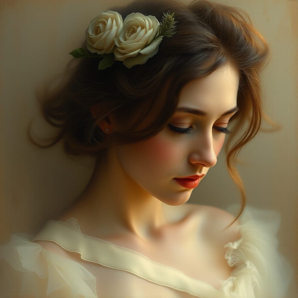 Sincere Woman Lost in Thought in Warm, Muted Colors