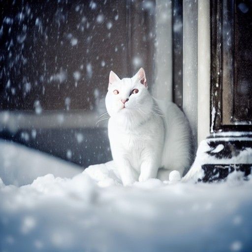 Futuristic Snowy Winter Cat Portrait