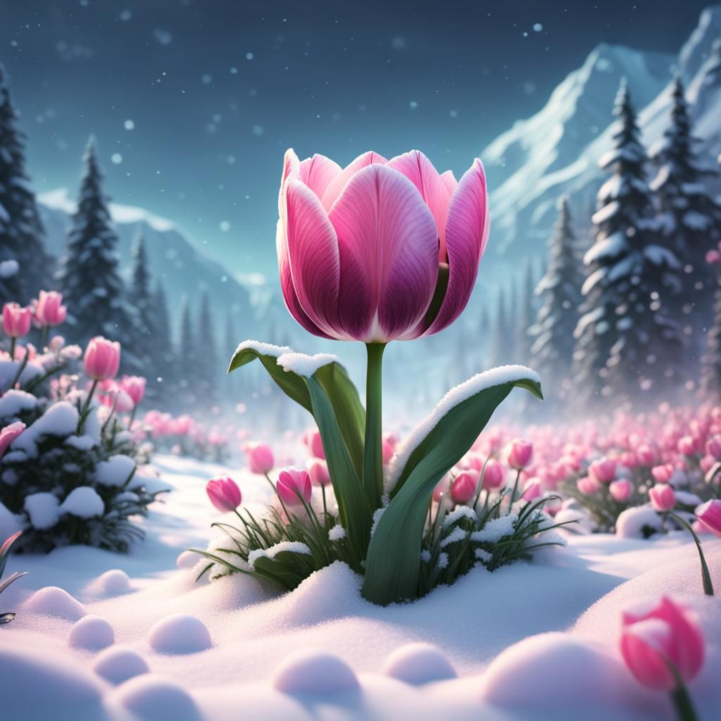 Pink Tulip in Snow: Fantastical Matte Painting