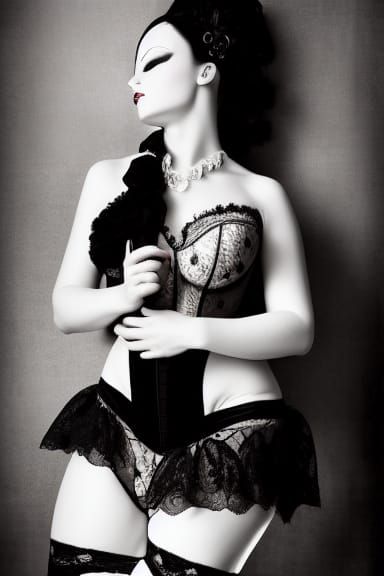 Provocative Model with Venetian Mask in Hyperreal Photo