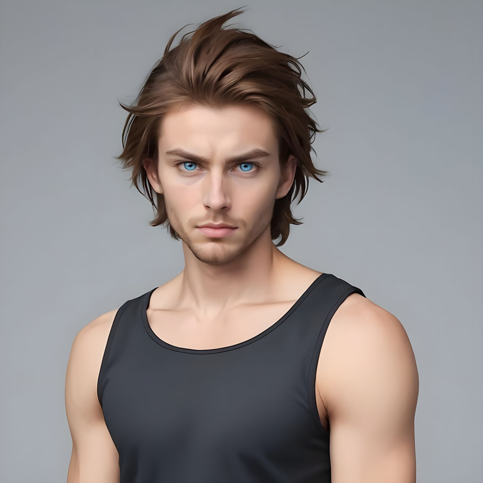 Stressed Nordic-American Man with Icy Blue Eyes