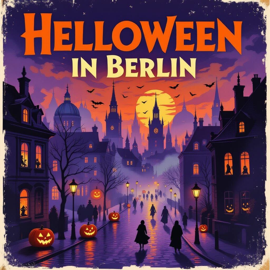 Vintage Halloween Berlin Poster in Impressionist Style