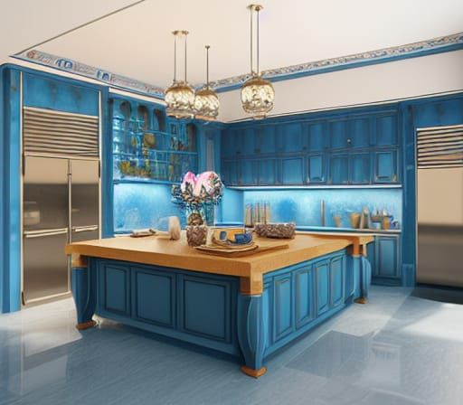Luxurious Blue Kitchen: A Digital Matte Painting