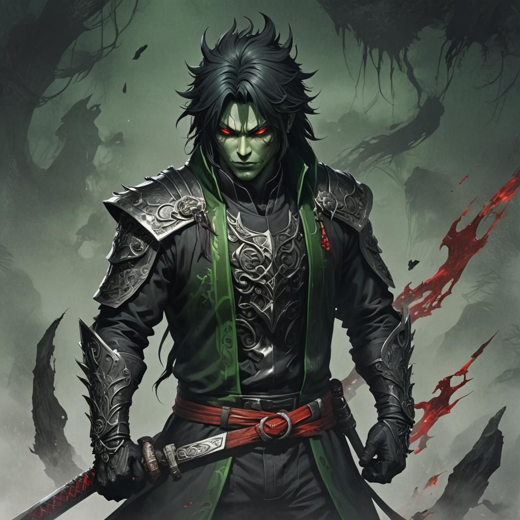 Shadowy Obsidian Warrior in 3D Anime Style