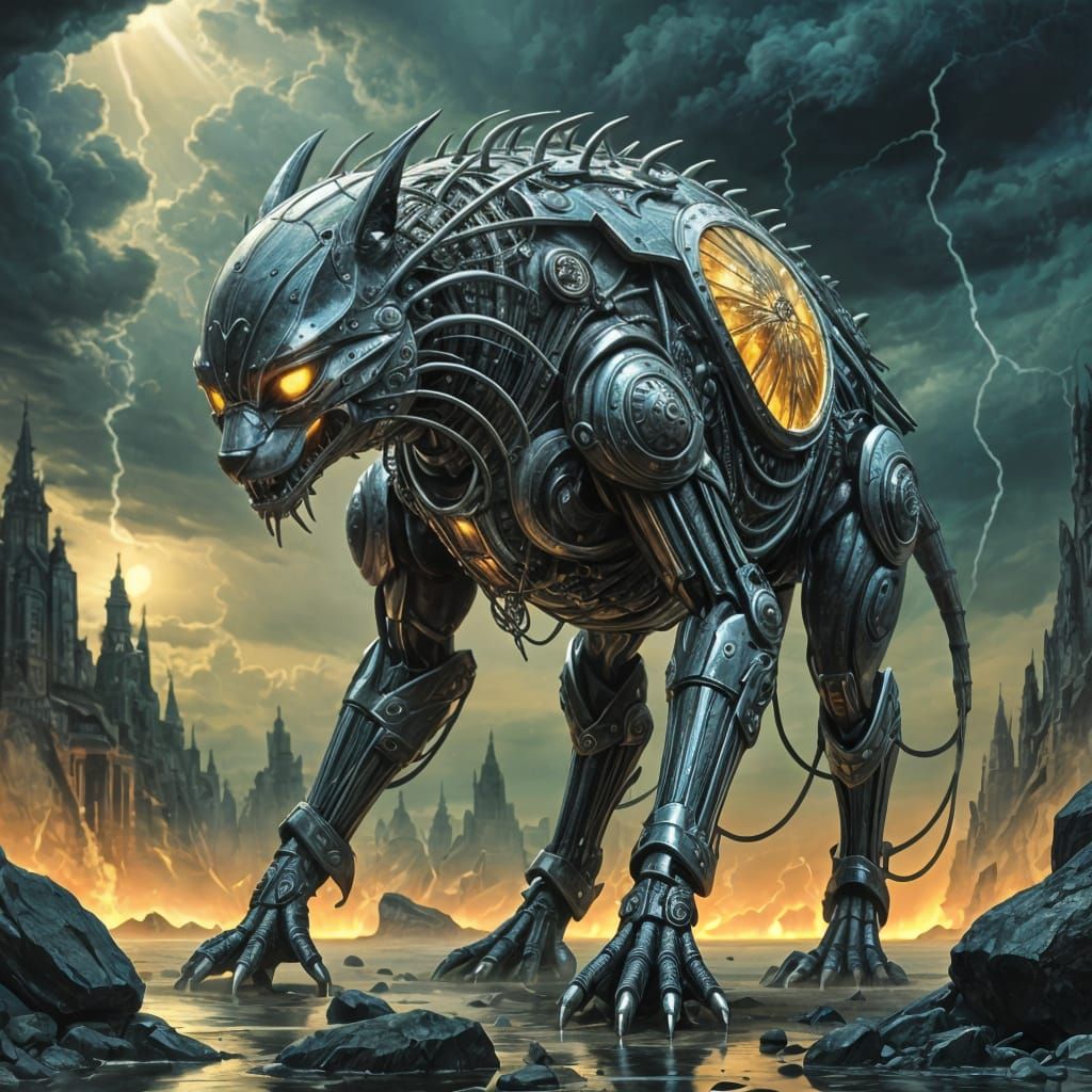 Cybernetic Beast Unleashes Fury Upon Darkened Skies