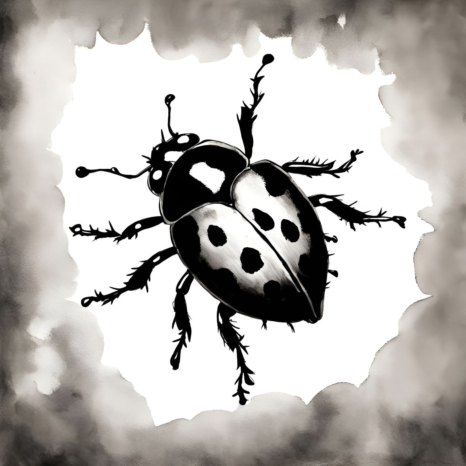 Ladybug Ink Blot Drawing in Kinkade Style