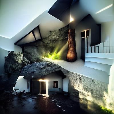 Cave House with Volumetric Lighting Effects