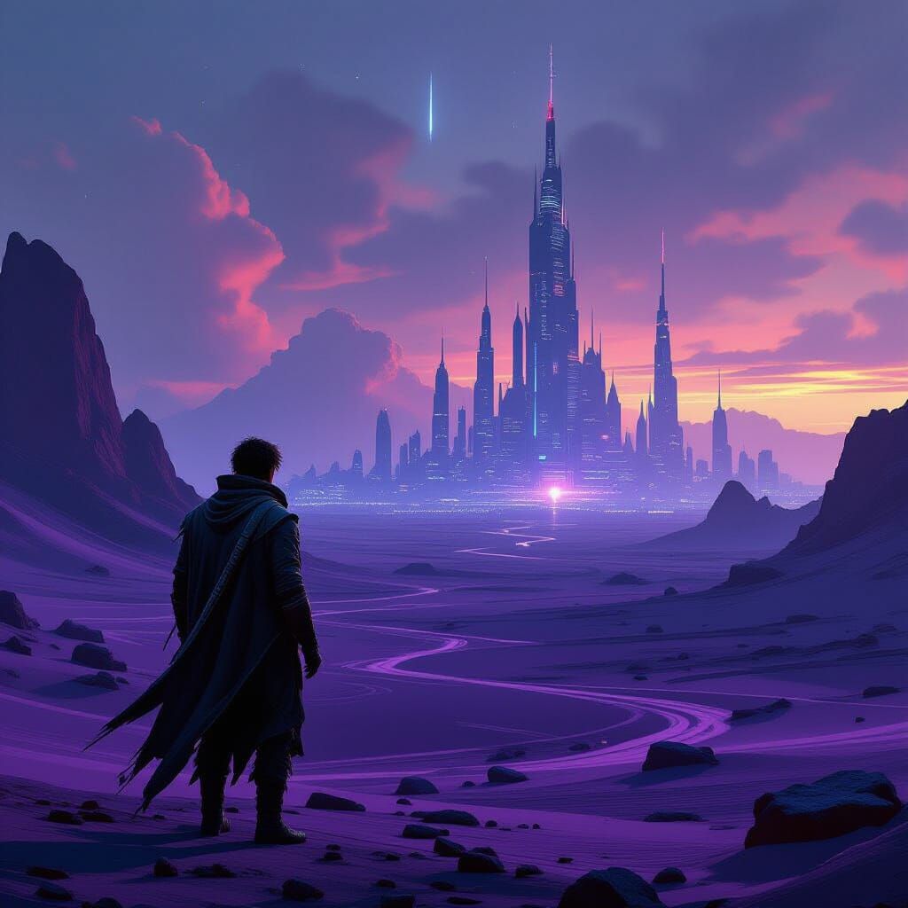 Cyberpunk Alien Cityscape at Dusk